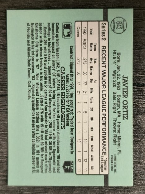 1991 Donruss #643 Javier Ortiz