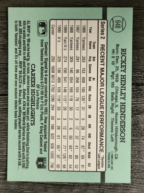 1991 Donruss #648 Rickey Henderson
