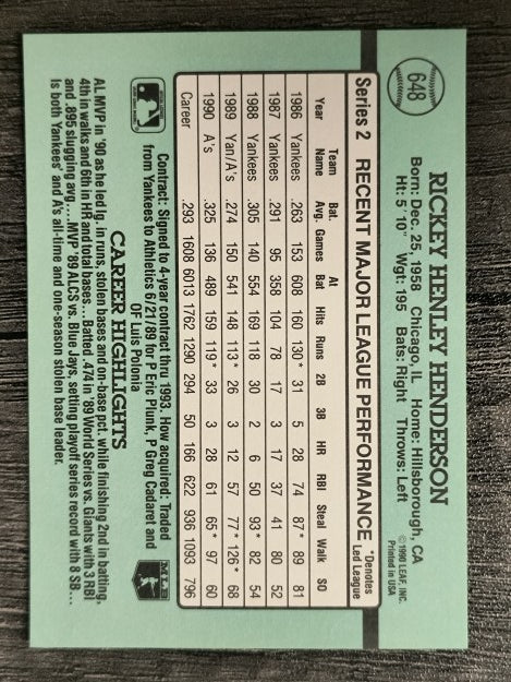 1991 Donruss #648 Rickey Henderson