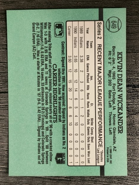 1991 Donruss #649 Kevin Wickander