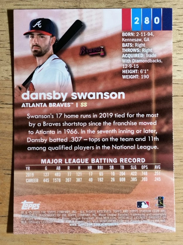 2020 Stadium Club Chrome #280 Dansby Swanson