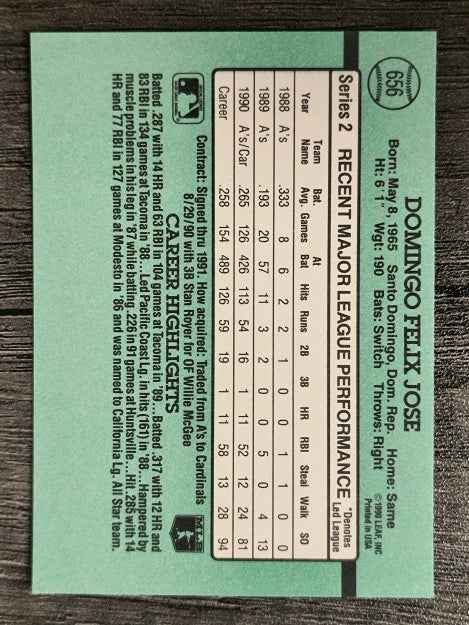 1991 Donruss #656 Felix Jose