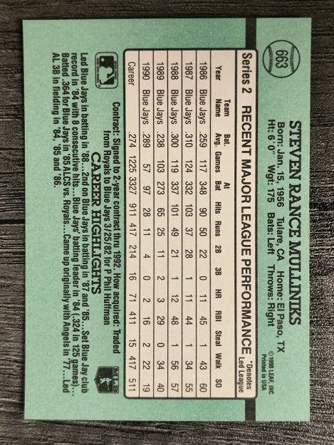 1991 Donruss #663 Rance Mulliniks