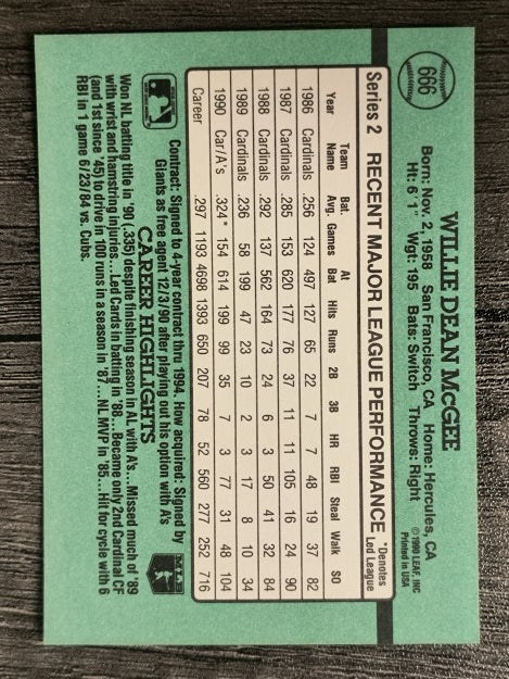 1991 Donruss #666 Willie McGee