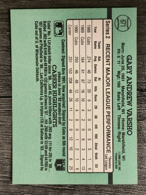 1991 Donruss #671 Gary Varsho