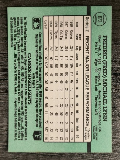 1991 Donruss #673 Fred Lynn