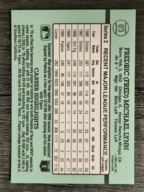 1991 Donruss #673 Fred Lynn