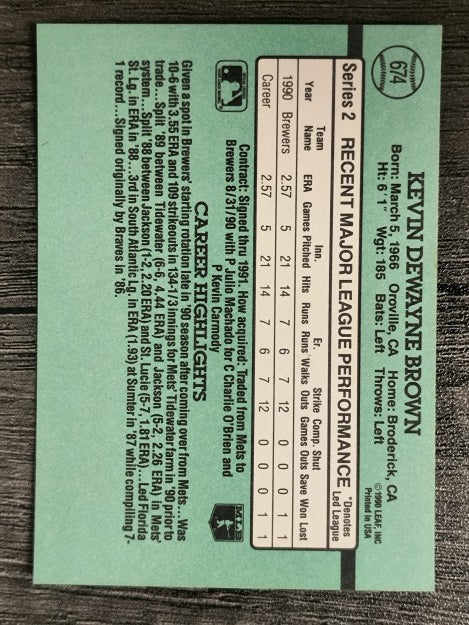 1991 Donruss #674 Kevin D. Brown