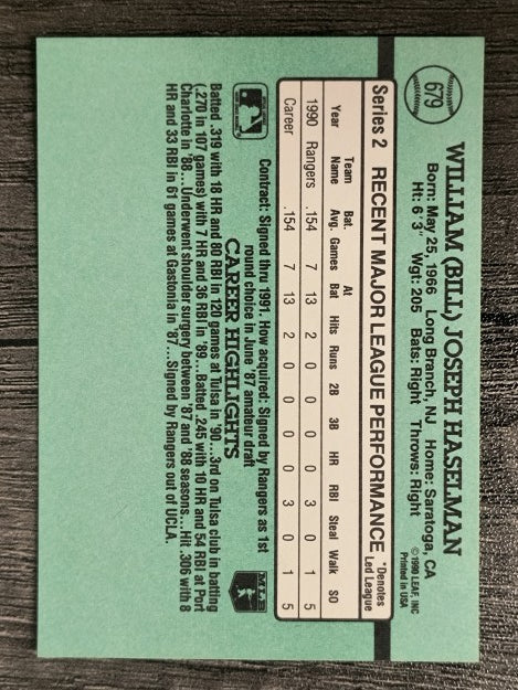 1991 Donruss #679 Bill Haselman RC