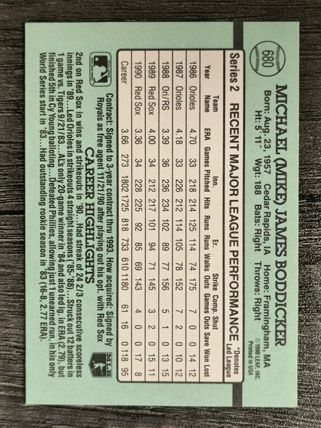 1991 Donruss #680 Mike Boddicker