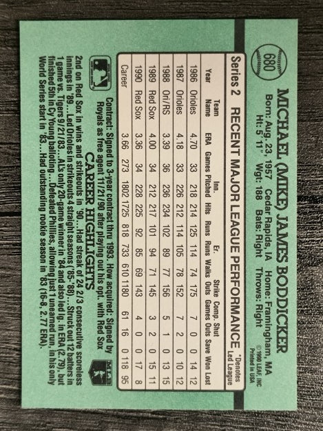 1991 Donruss #680 Mike Boddicker