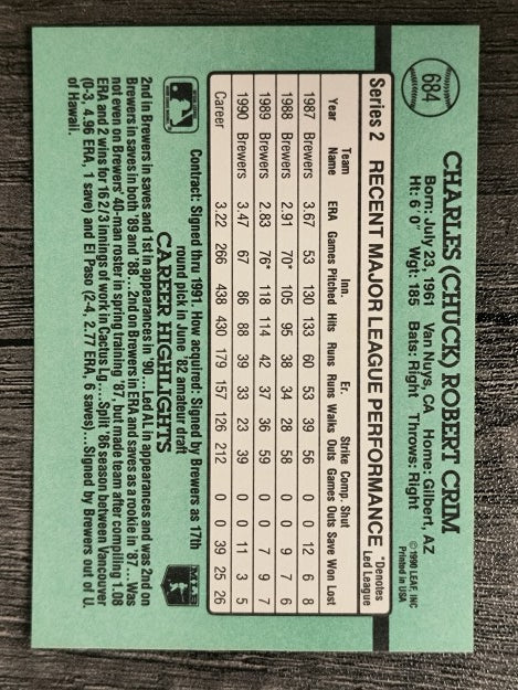 1991 Donruss #684 Chuck Crim