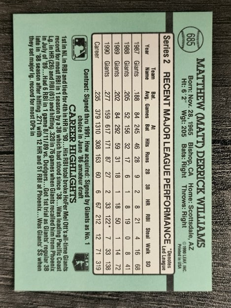 1991 Donruss #685 Matt Williams