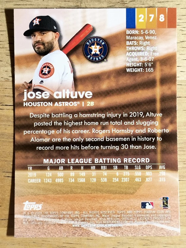 2020 Stadium Club Chrome #278 Jose Altuve
