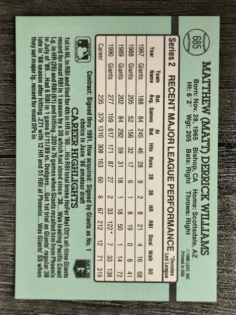 1991 Donruss #685 Matt Williams