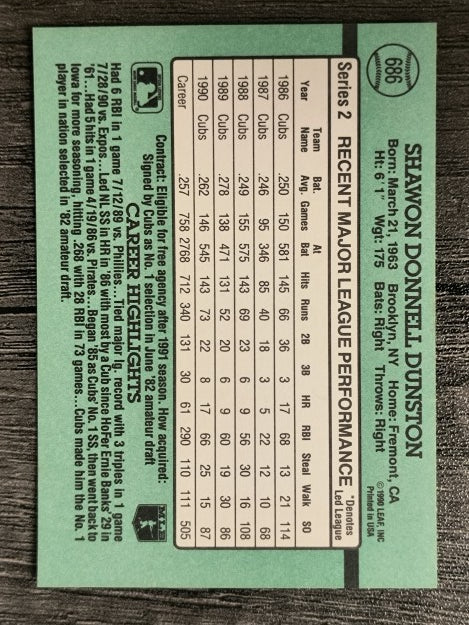1991 Donruss #686 Shawon Dunston