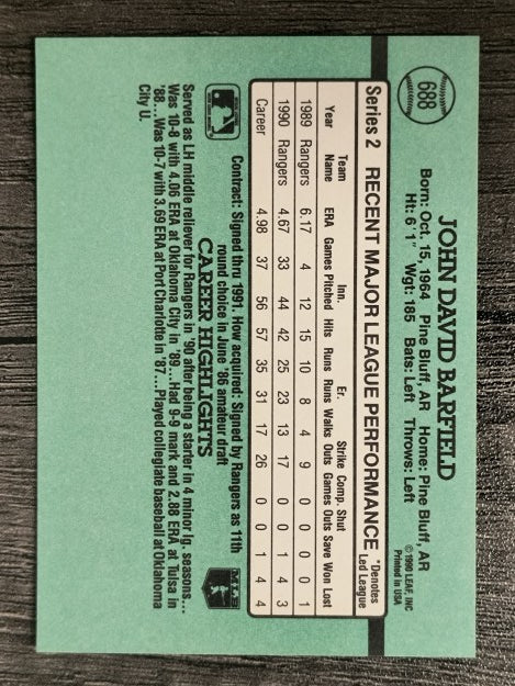1991 Donruss #688 John Barfield