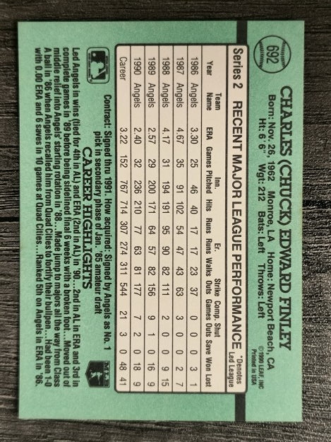 1991 Donruss #692 Chuck Finley