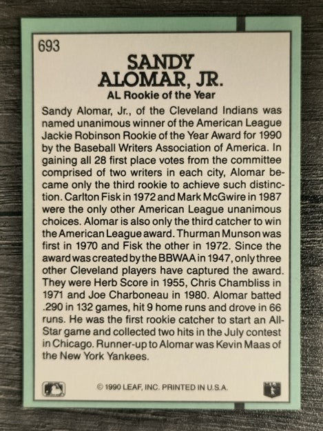 1991 Donruss #693 Sandy Alomar Jr. ROY