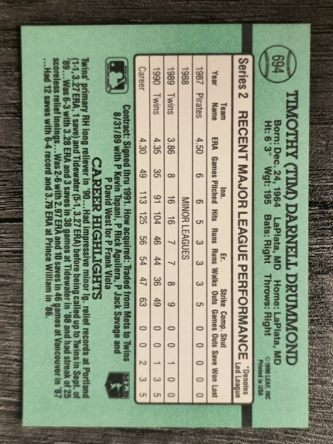 1991 Donruss #694 Tim Drummond