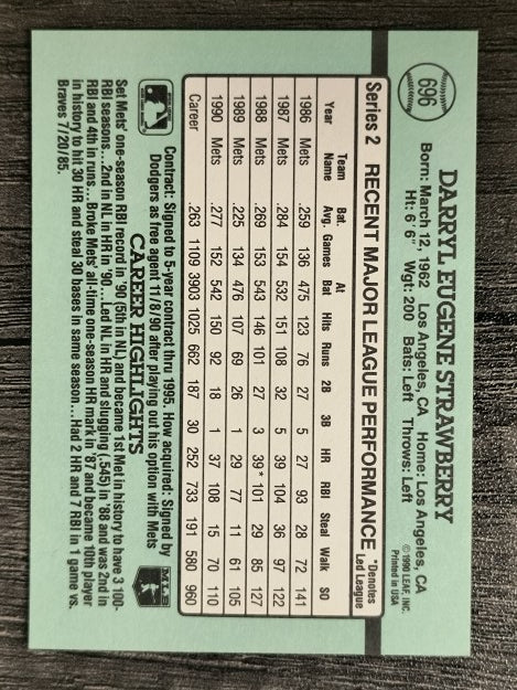 1991 Donruss #696 Darryl Strawberry
