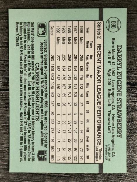 1991 Donruss #696 Darryl Strawberry
