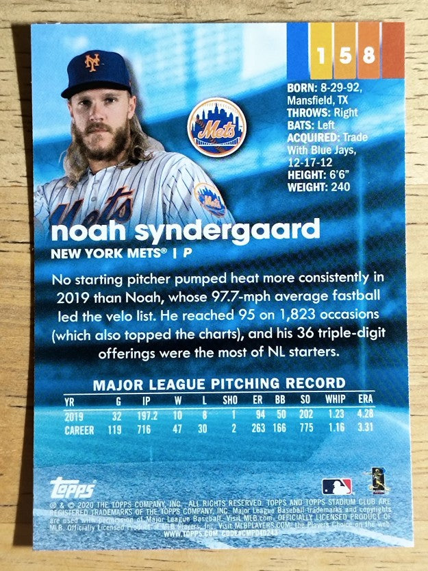 2020 Stadium Club Chrome #158 Noah Syndergaard