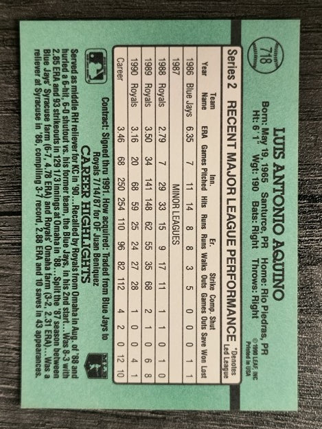 1991 Donruss #718 Luis Aquino