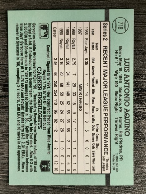 1991 Donruss #718 Luis Aquino