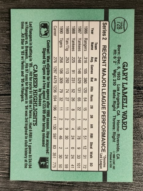 1991 Donruss #728 Gary Ward