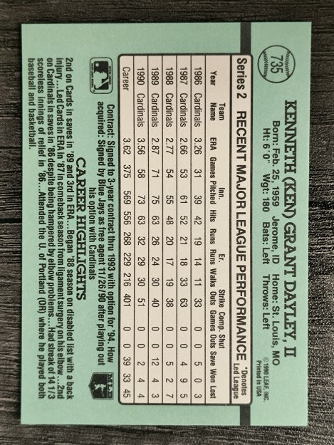 1991 Donruss #735 Ken Dayley