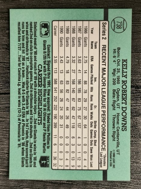 1991 Donruss #738 Kelly Downs