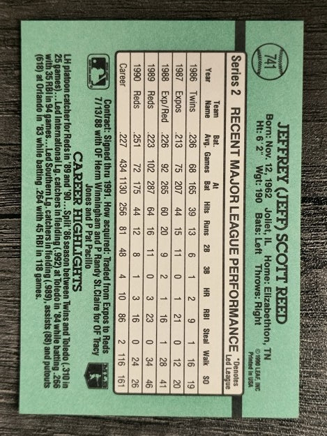 1991 Donruss #741 Jeff Reed