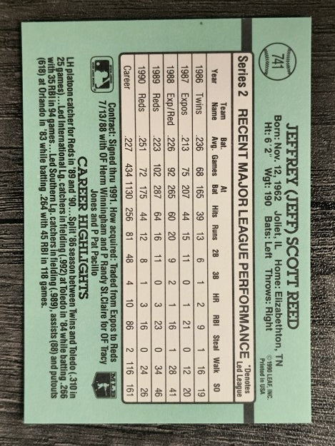 1991 Donruss #741 Jeff Reed