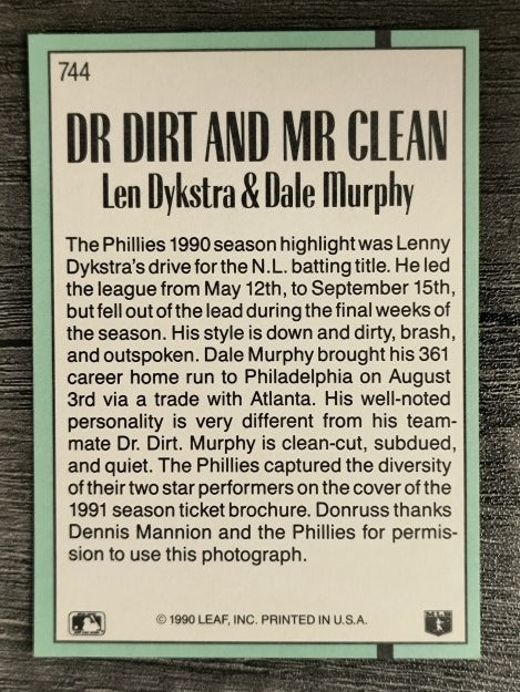 1991 Donruss #744 Len Dykstra/Dale Murphy