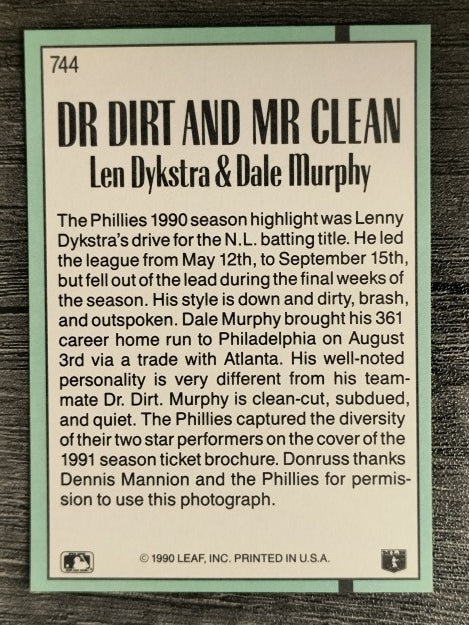 1991 Donruss #744 Len Dykstra/Dale Murphy