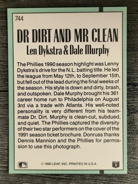 1991 Donruss #744 Len Dykstra/Dale Murphy