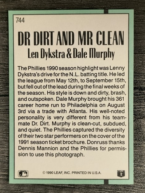 1991 Donruss #744 Len Dykstra/Dale Murphy