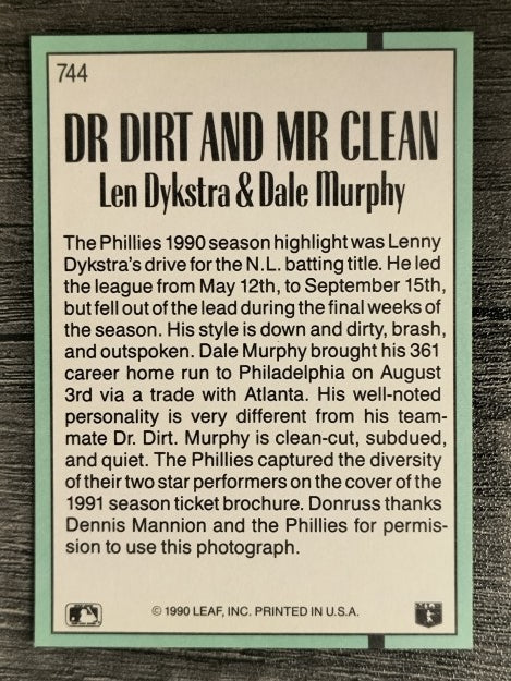 1991 Donruss #744 Len Dykstra/Dale Murphy