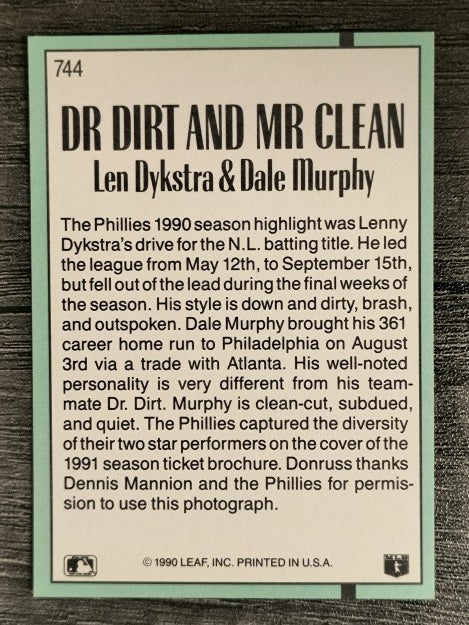 1991 Donruss #744 Len Dykstra/Dale Murphy