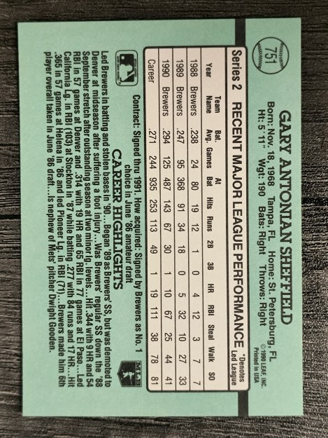 1991 Donruss #751 Gary Sheffield