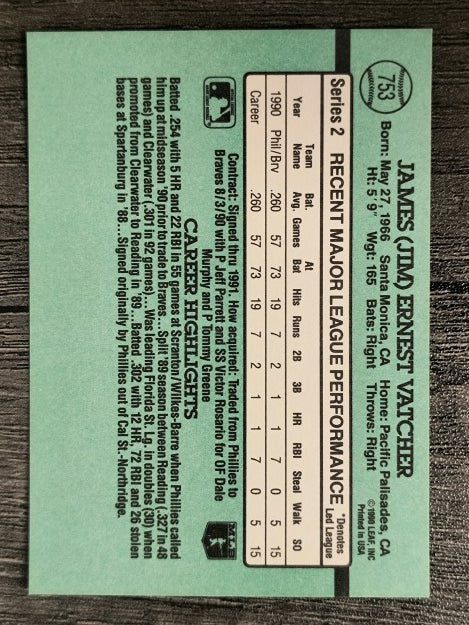 1991 Donruss #753 Jim Vatcher RC