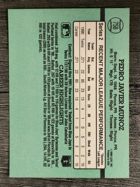 1991 Donruss #758 Pedro Munoz RC