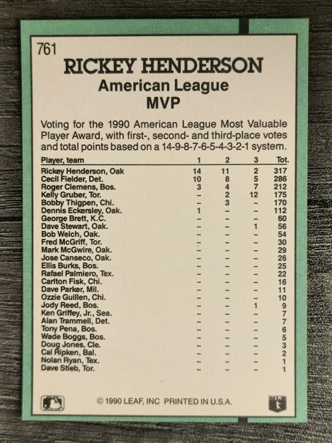 1991 Donruss #761 Rickey Henderson MVP