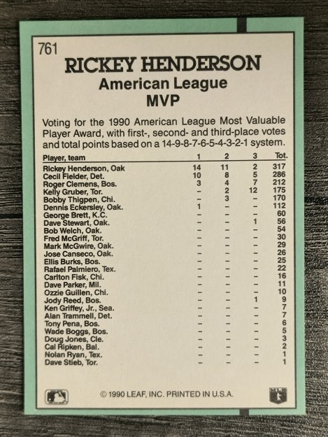 1991 Donruss #761 Rickey Henderson MVP