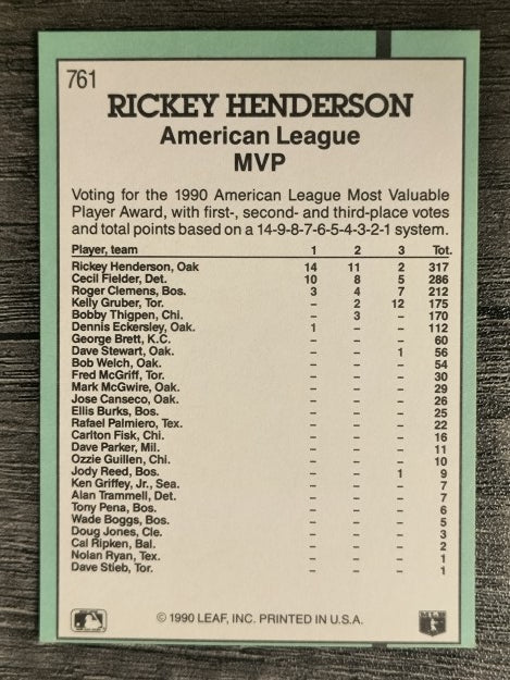 1991 Donruss #761 Rickey Henderson MVP