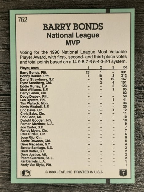 1991 Donruss #762 Barry Bonds MVP