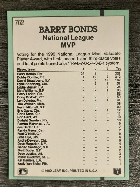 1991 Donruss #762 Barry Bonds MVP