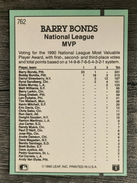 1991 Donruss #762 Barry Bonds MVP
