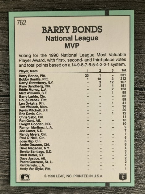1991 Donruss #762 Barry Bonds MVP